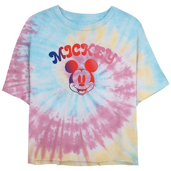 Disney's Mickey Mouse Gradient Design Juniors' Cropped Tie Dye Graphic Tee