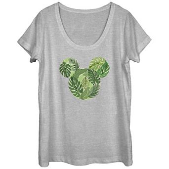 Disney's Mickey Mouse Tropical Leaves Head Scoop Neck Juniors' Graphic Tee