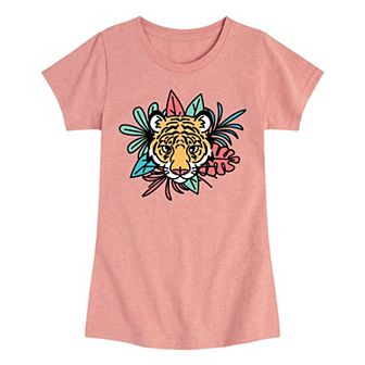 Girls 7-16 Tiger And Leaves Tee