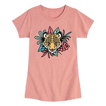 Girls 7-16 Tiger And Leaves Tee