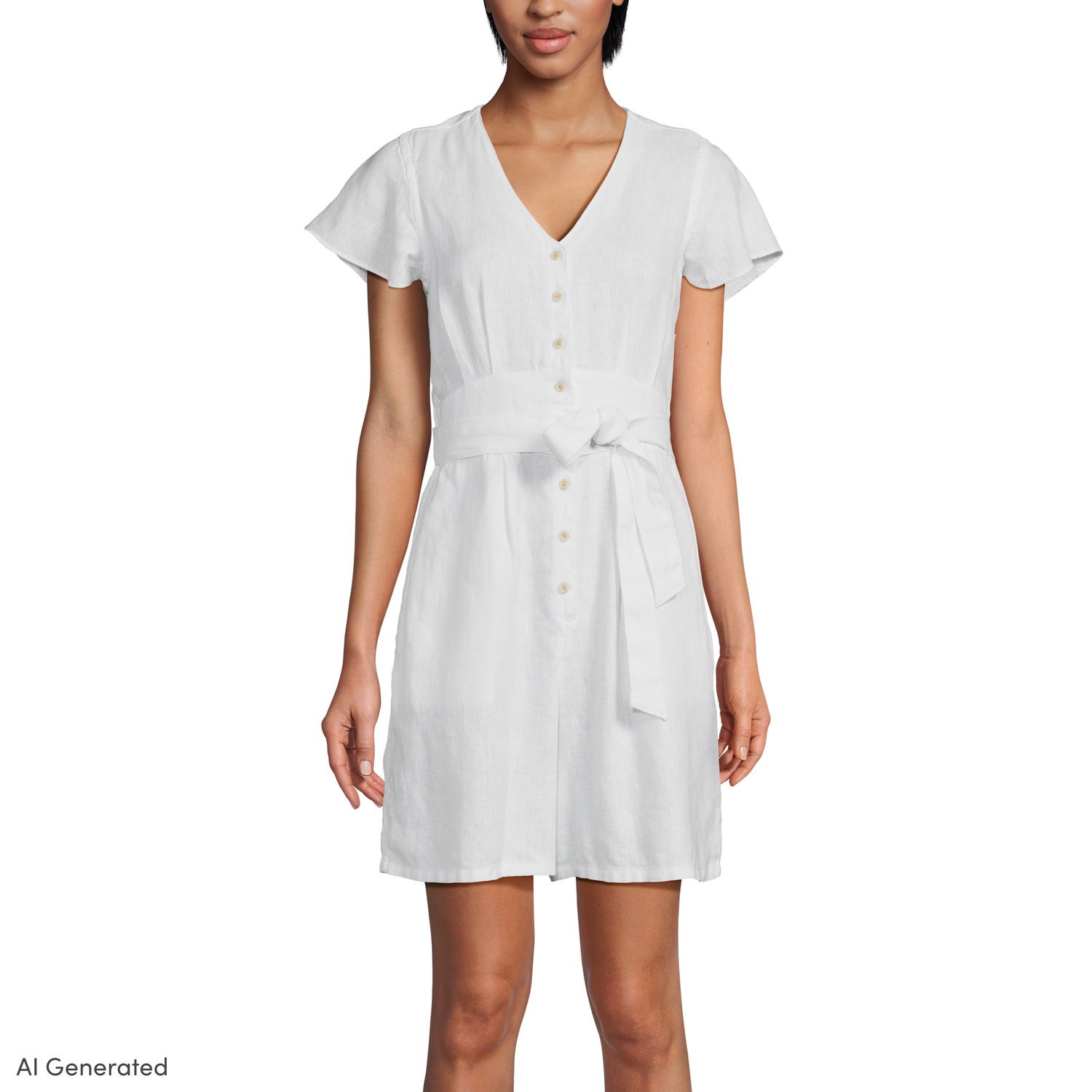 Женские комбинезоны Lands' End Linen V-Neck Flutter Sleeve Button Front Tie Waist Romper