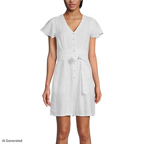 Женские комбинезоны Lands' End Linen V-Neck Flutter Sleeve Button Front Tie Waist Romper