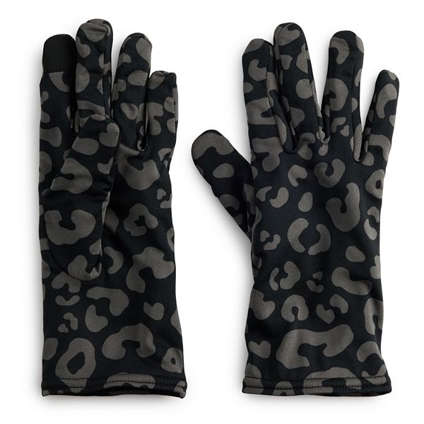 Women's Cuddl Duds® Lined Stretch Fabric Gloves - Black Grey Leopard