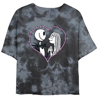 Disney's The Nightmare Before Christmas Jack And Sally Love Crop Top Bombard Wash Juniors' Graphic Tee