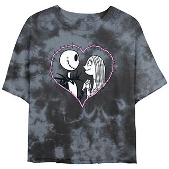 Disney's The Nightmare Before Christmas Jack And Sally Love Crop Top Bombard Wash Juniors' Graphic Tee