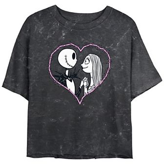 Disney's The Nightmare Before Christmas Jack And Sally Love Crop Top Mineral Wash Juniors' Graphic Tee