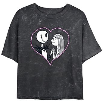 Disney's The Nightmare Before Christmas Jack And Sally Love Crop Top Mineral Wash Juniors' Graphic Tee