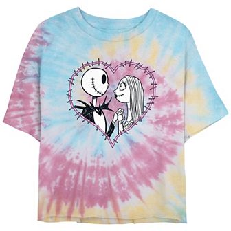 Disney's The Nightmare Before Christmas Jack And Sally Love Crop Top Tie Dye Juniors' Graphic Tee