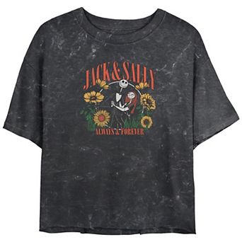 Disney's The Nightmare Before Christmas Jack And Sally Always And Forever Crop Top Mineral Wash Juniors' Graphic Tee