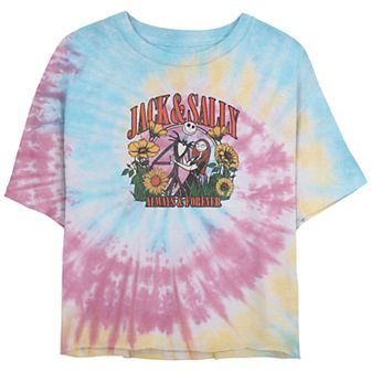 Disney's The Nightmare Before Christmas Jack And Sally Always And Forever Crop Top Tie Dye Juniors' Graphic Tee