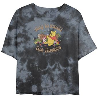 Disney's Winnie The Pooh Stop to Smell The Flowers Crop Top Bombard Wash Juniors' Graphic Tee