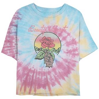 Disney's Beauty And The Beast Rose Crop Top Tie Dye Juniors' Graphic Tee