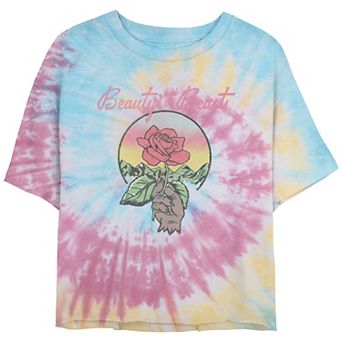Disney's Beauty And The Beast Rose Crop Top Tie Dye Juniors' Graphic Tee