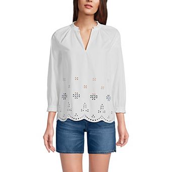 Women's Lands' End Eyelet Split Neck Shirt