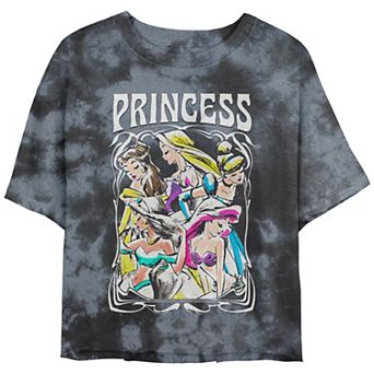 Disney's Belle, Rapunzel, Cinderella, Jasmine & Ariel Princess Profile Portrait Juniors' Cropped Graphic Tee Top Bombard Wash Juniors' Graphic Tee