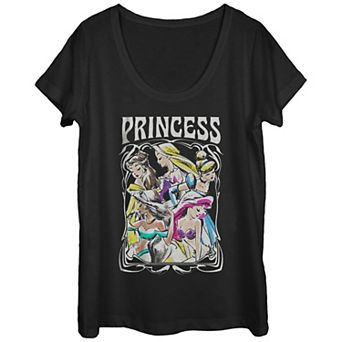 Disney's Belle, Rapunzel, Cinderella, Jasmine & Ariel Princess Profile Portrait Scoop Neck Juniors' Graphic Tee