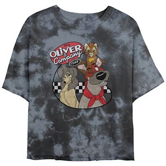 Disney's Oliver And Company Vintage Movie Poster Juniors' Cropped Graphic Tee Top Bombard Wash Juniors' Graphic Tee