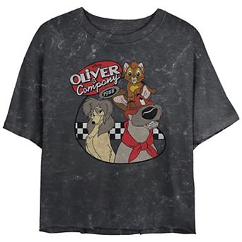 Disney's Oliver And Company Vintage Movie Poster Juniors' Cropped Graphic Tee Top Mineral Wash Juniors' Graphic Tee