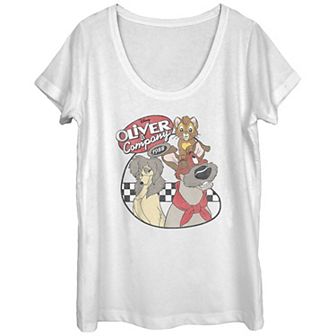 Disney's Oliver And Company Vintage Movie Poster Scoop Neck Juniors' Graphic Tee