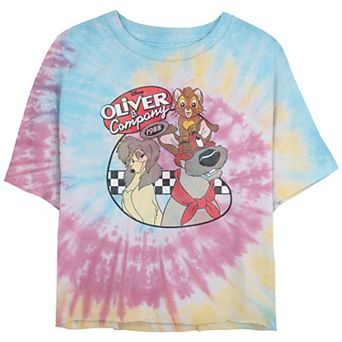 Disney's Oliver And Company Vintage Movie Poster Juniors' Cropped Tie Dye Graphic Tee