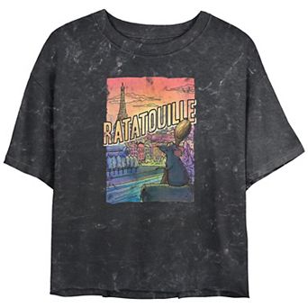 Disney / Pixar's Ratatouille Remi Overlooking Paris Juniors' Cropped Graphic Tee Top Mineral Wash Juniors' Graphic Tee