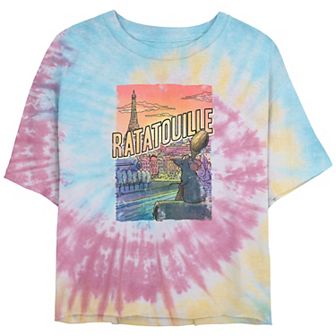 Disney / Pixar's Ratatouille Remi Overlooking Paris Juniors' Cropped Tie Dye Graphic Tee