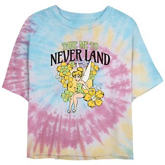 Disney's Tinker Bell Take Me To Never Land Flowers Juniors' Cropped Tie Dye Graphic Tee
