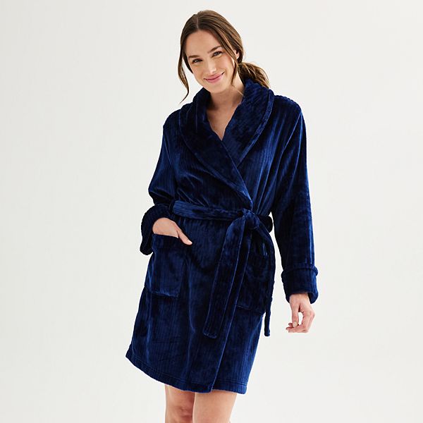 Women's Sonoma Goods For Life® Long Sleeve Plush Short Robe - Blue Beauty (X SMALL)