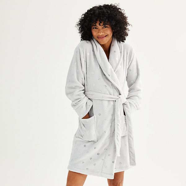 Women's Sonoma Goods For Life® Long Sleeve Plush Short Robe - Gray Polka Dots (X SMALL)