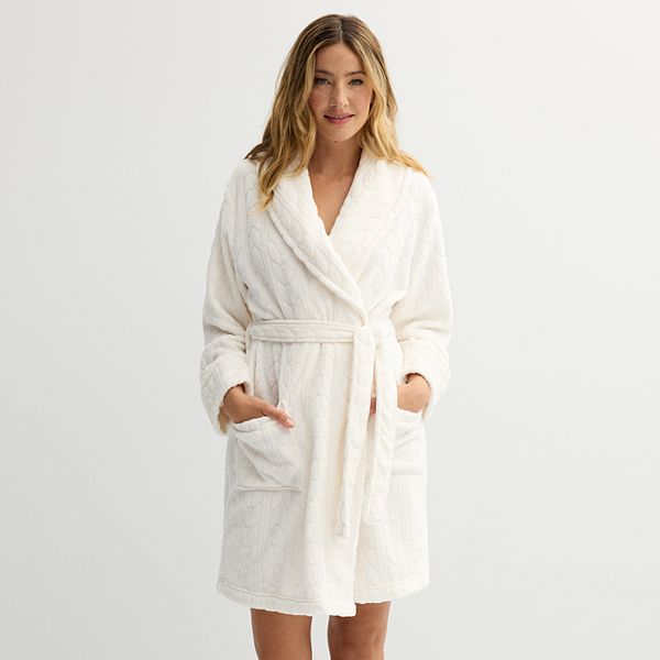 Women's Sonoma Goods For Life® Long Sleeve Plush Short Robe - Ivory Tusk (MEDIUM)