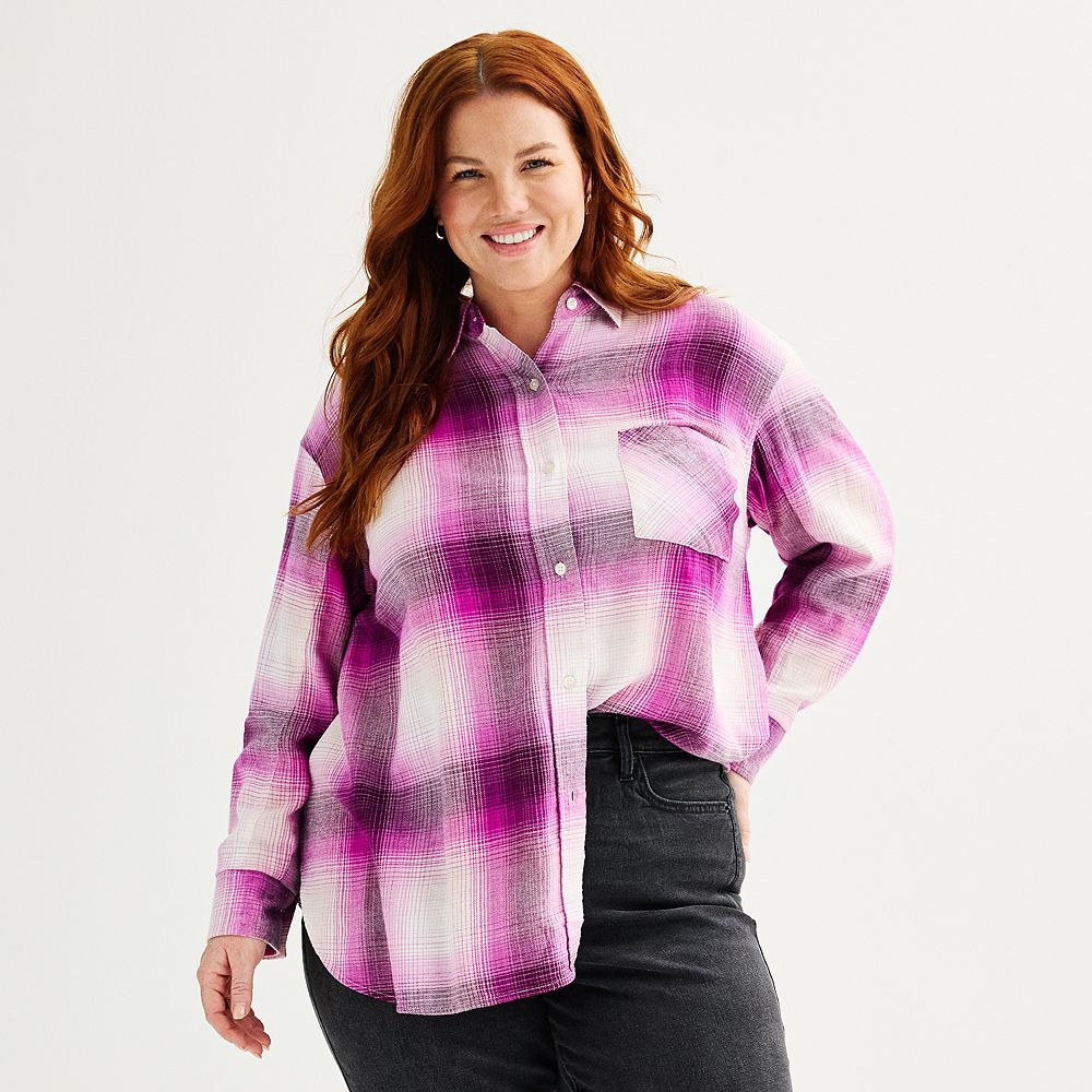 Plus Size Sonoma Goods For Life® Oversized Boyfriend Flannel Shirt