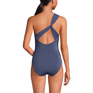 Women's Lands' End Shimmery One-Shoulder Shirred High Leg One-Piece Swimsuit