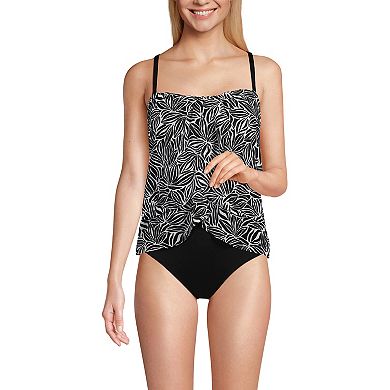 Women's Lands' End Printed Mesh Bandeau Fauxkini High Leg One-Piece Swimsuit