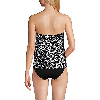 Women's Lands' End Printed Mesh Bandeau Fauxkini High Leg One-Piece Swimsuit