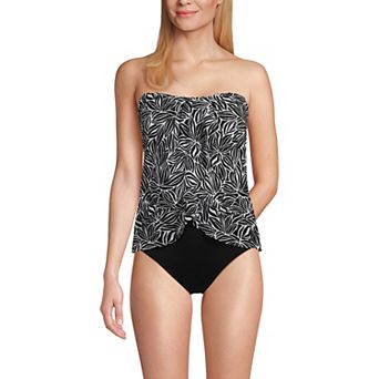 Women's Lands' End Printed Mesh Bandeau Fauxkini High Leg One-Piece Swimsuit