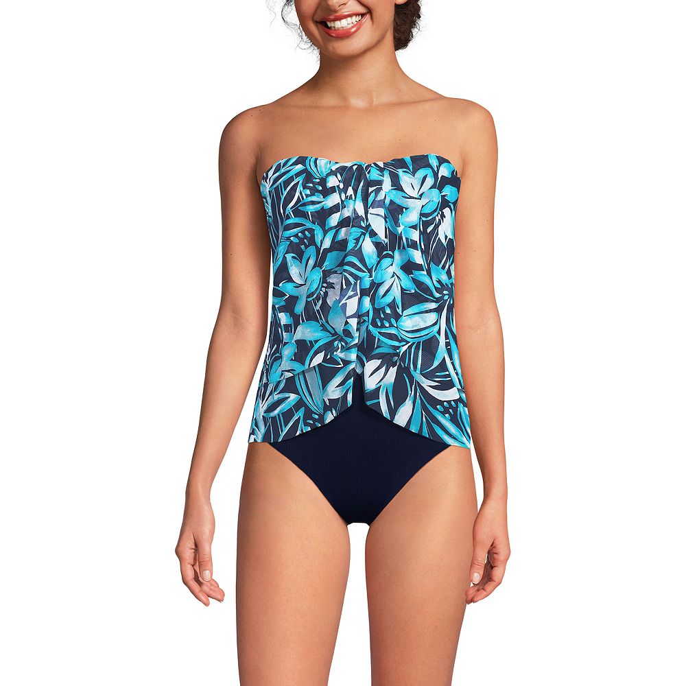 Women's Lands' End Printed Mesh Bandeau Fauxkini High Leg