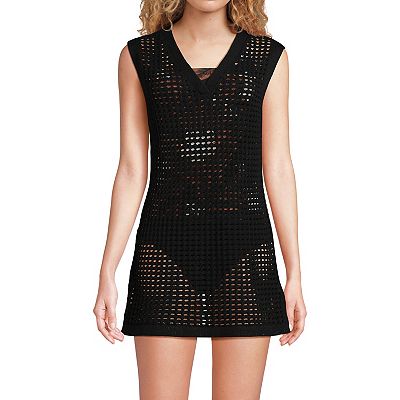 Women's Lands' End Grid Lace V-Neck Swim Cover-Up Dress