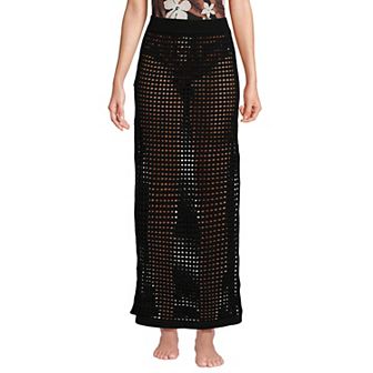 Women's Lands' End Grid Mesh Lace Maxi Swim Cover-Up Skirt