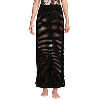 Women's Lands' End Grid Mesh Lace Maxi Swim Cover-Up Skirt