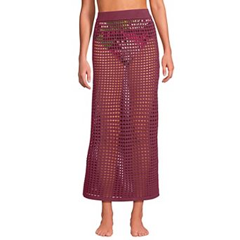 Women's Lands' End Grid Mesh Lace Maxi Swim Cover-Up Skirt