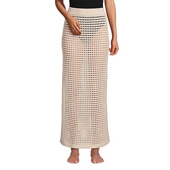Women's Lands' End Grid Mesh Lace Maxi Swim Cover-Up Skirt