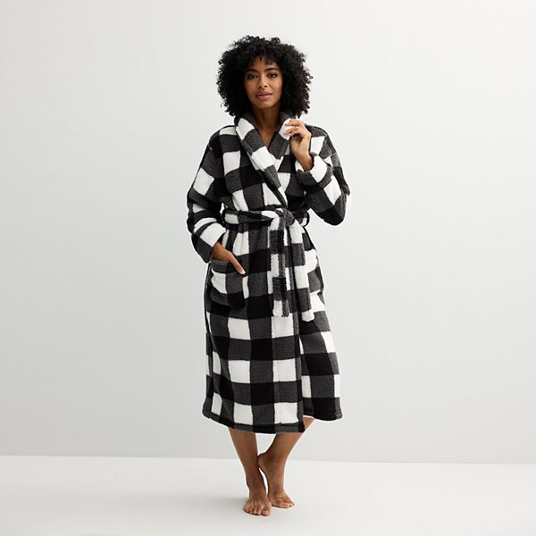 Women's Sonoma Goods For Life® Long Robe - Black Bold Check (X SMALL)