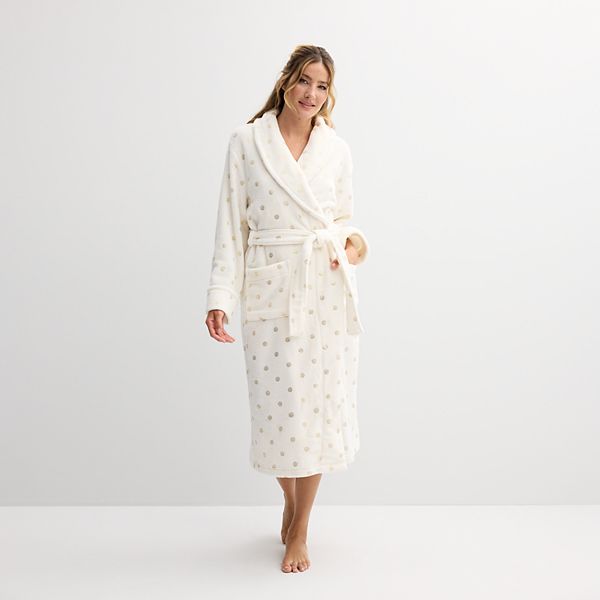 Women's Sonoma Goods For Life® Long Robe - Ivory Polka Dots (X SMALL)