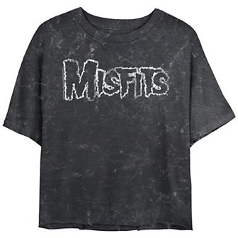 Juniors' The Misfits Logo Crop Top Mineral Wash Graphic Tee