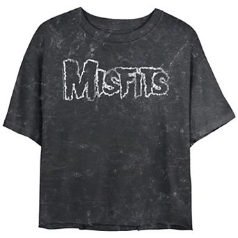Juniors' The Misfits Logo Crop Top Mineral Wash Graphic Tee