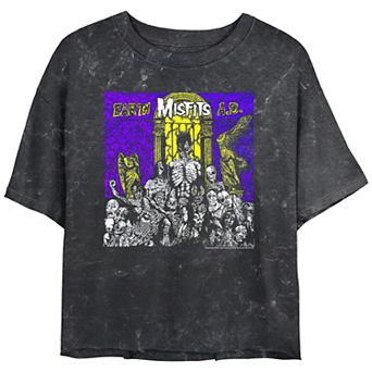 Juniors' The Misfits Earth A.D. Cover Crop Top Mineral Wash Graphic Tee