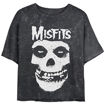 Juniors' The Misfits Skull Crop Top Mineral Wash Graphic Tee