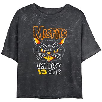 Juniors' The Misfits Unlucky 13 Club Crop Top Mineral Wash Graphic Tee