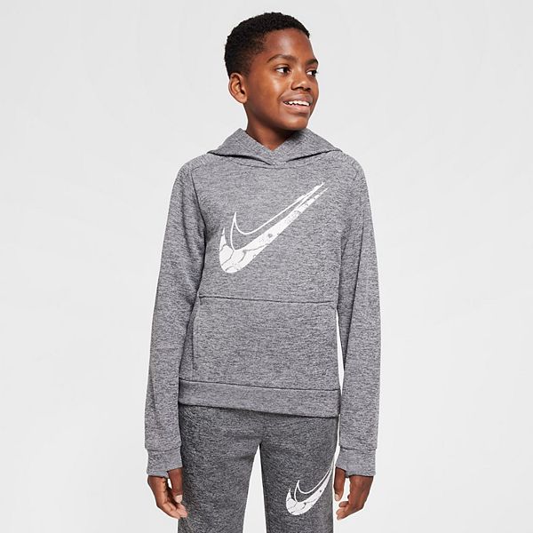 Nike Kids 8-20 Therma-FIT Stain Repel Double Swoosh Graphic Hoodie - Grey (SMALL)