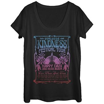 Juniors' Worldwide Kindness Festival Tour Gradient Poster Scoop Neck Graphic Tee